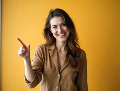 Smiling Woman Pointing To The Side