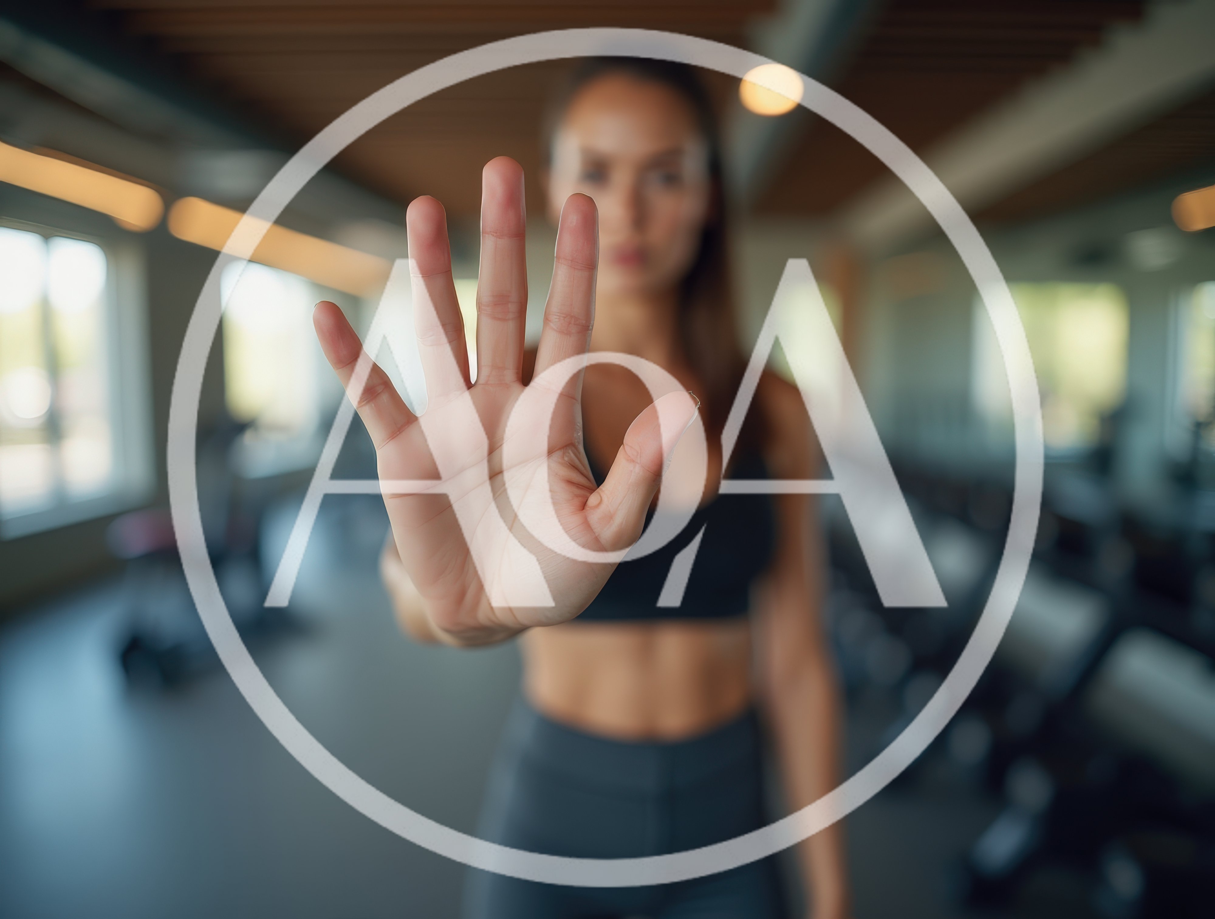 Fit Woman Making A Stop Gesture In A Gym