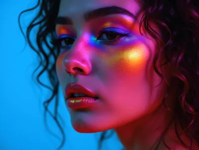 Portrait Of A Woman With Neon Colorful Makeup