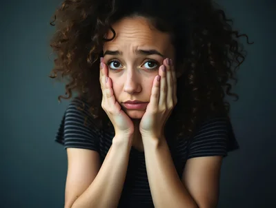 Young Woman With Curly Hair Expressing Sadness
