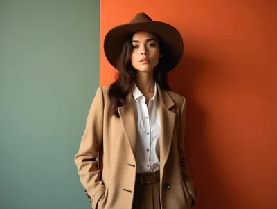Stylish Woman Wearing Fedora And Blazer