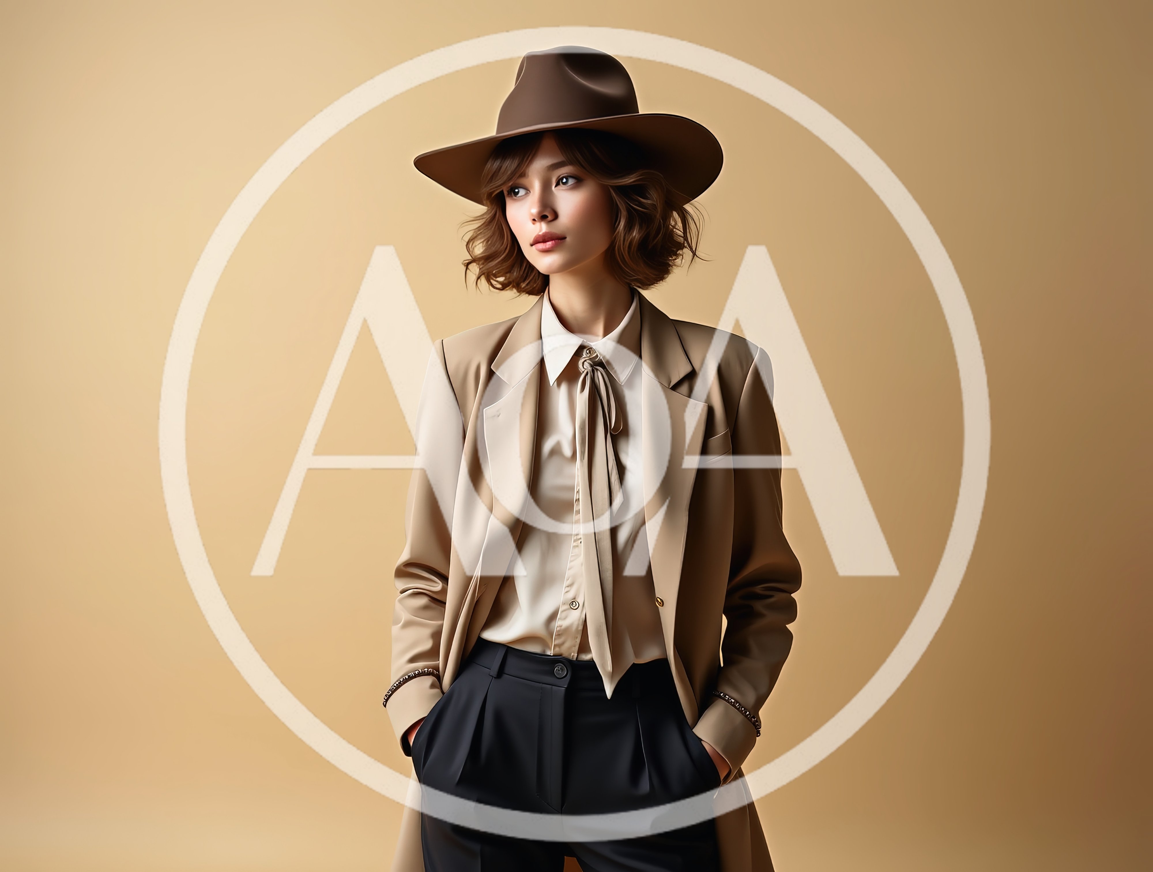 Stylish Young Woman Wearing A Fedora And Beige Blazer