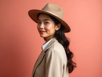 Portrait Of A Stylish Young Asian Woman In A Hat