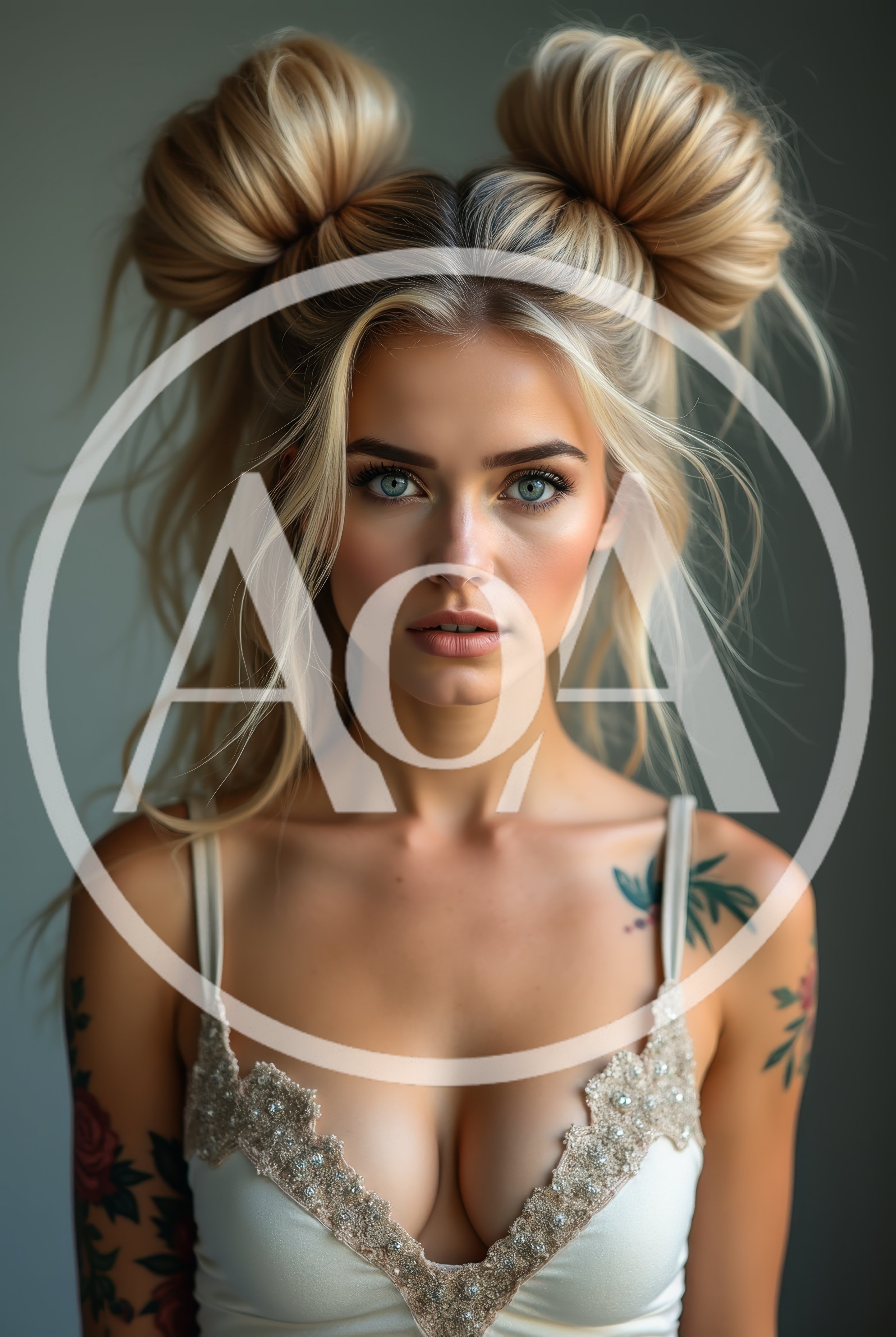 Portrait Of A Young Woman With Blonde Space Buns