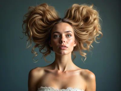 Portrait Of A Woman With Elaborate Voluminous Blonde Hair