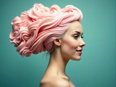 Portrait Of A Woman With Sculptural Pink Hair