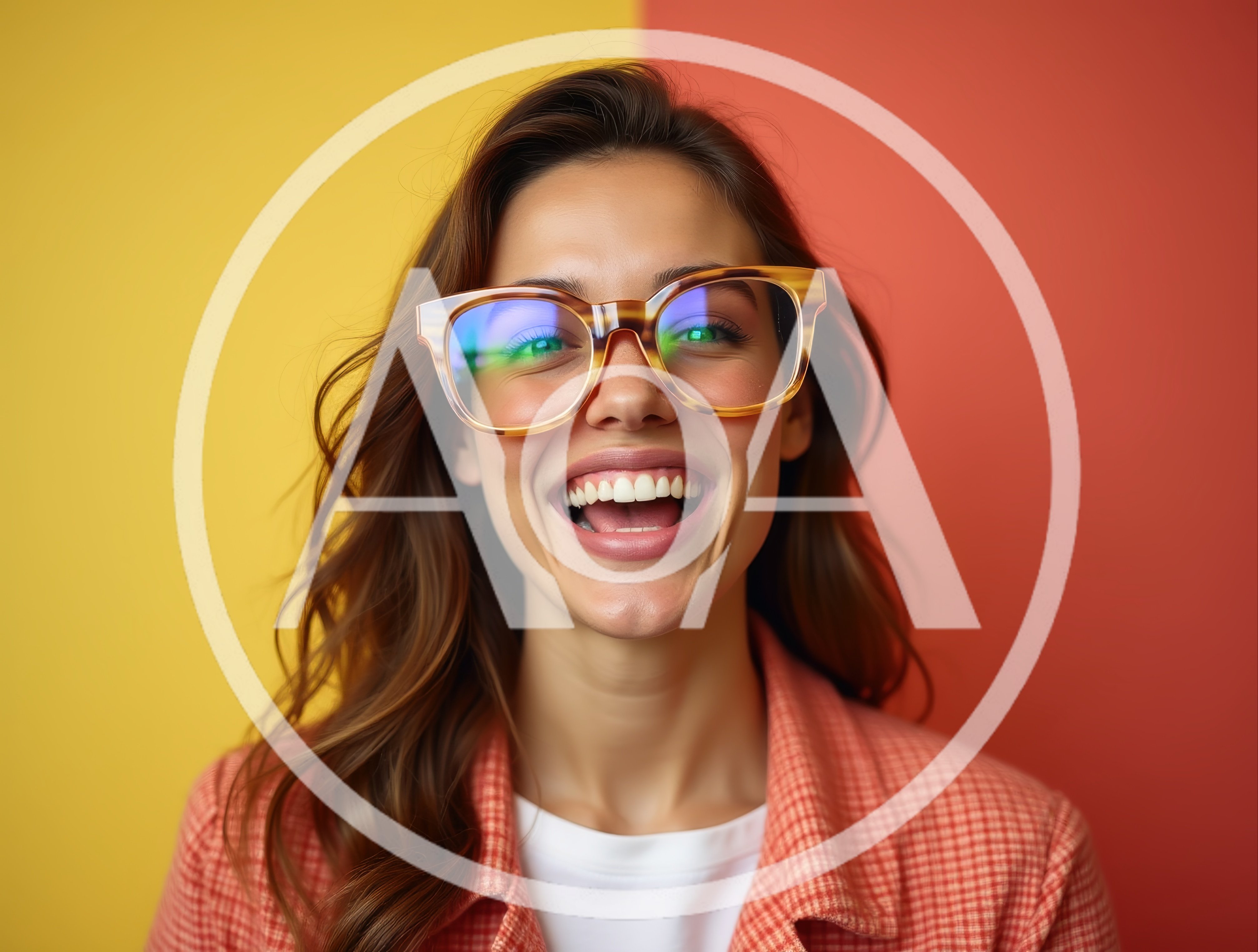 Smiling Woman Wearing Glasses Against Two Tone Background