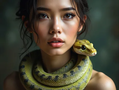 Portrait of Young Woman With Green Snake