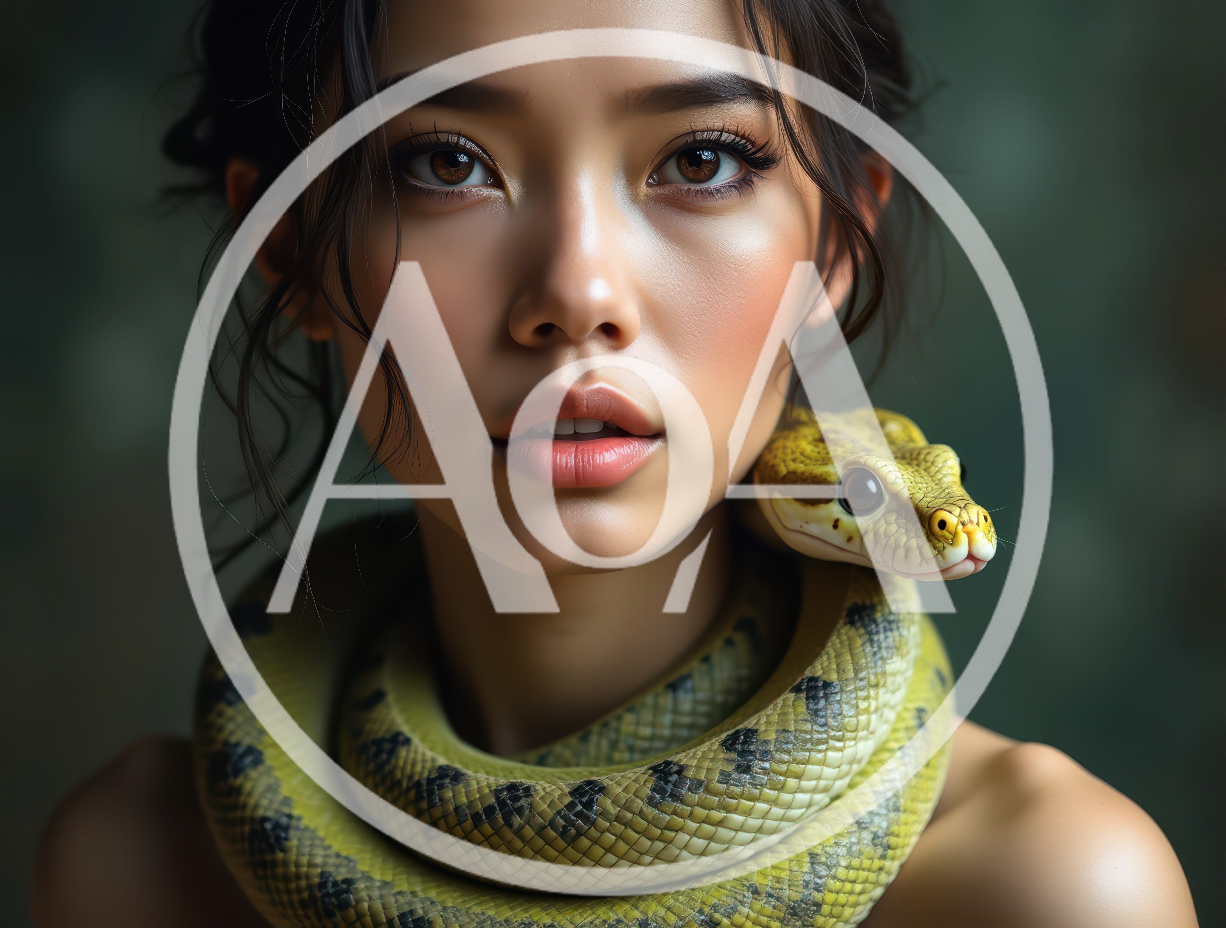 Portrait of Young Woman With Green Snake