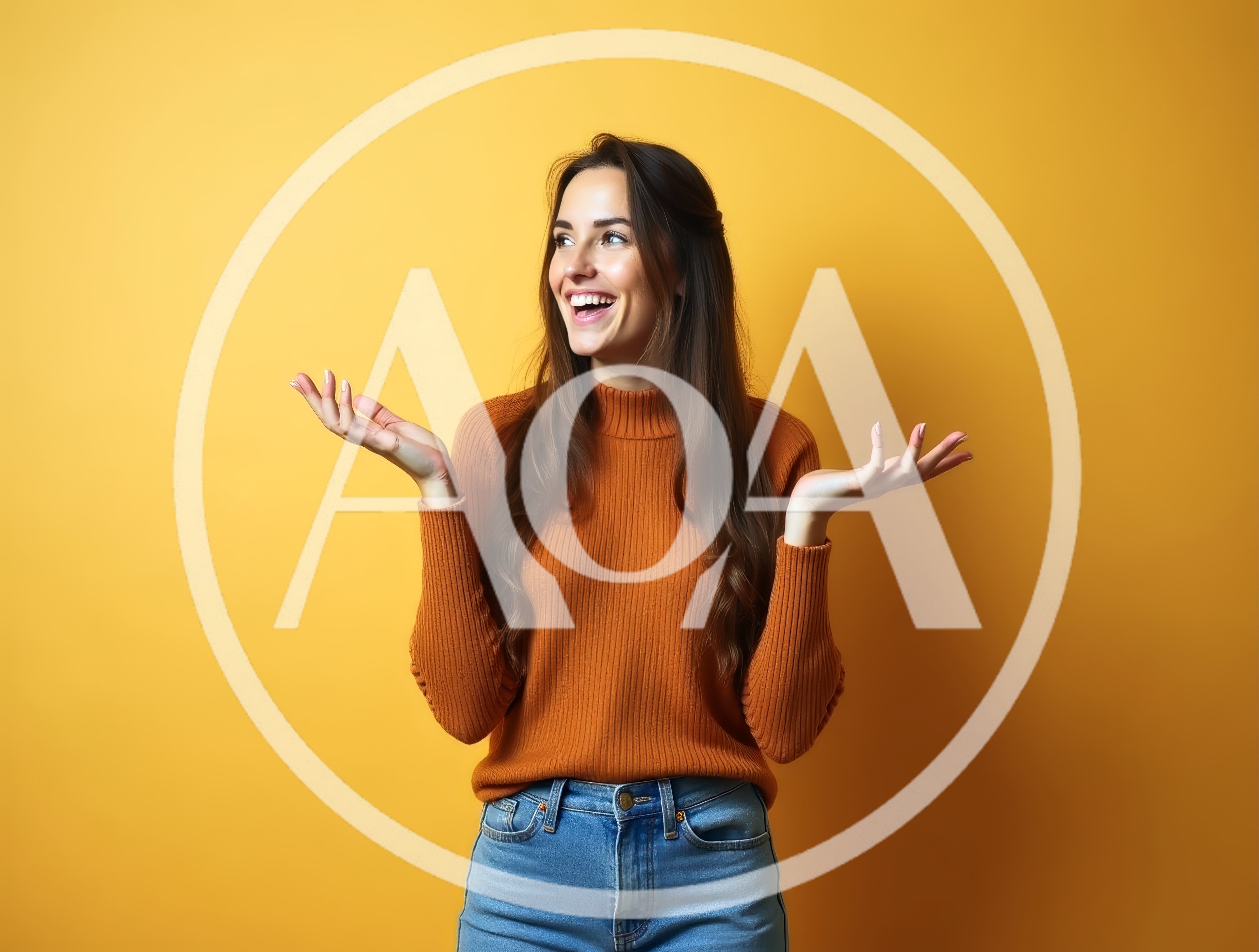 Happy Young Woman Gesturing With Open Hands
