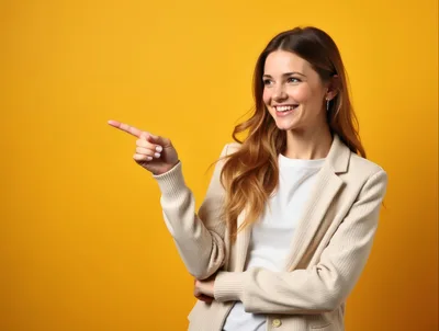 Smiling Young Woman Pointing To The Side