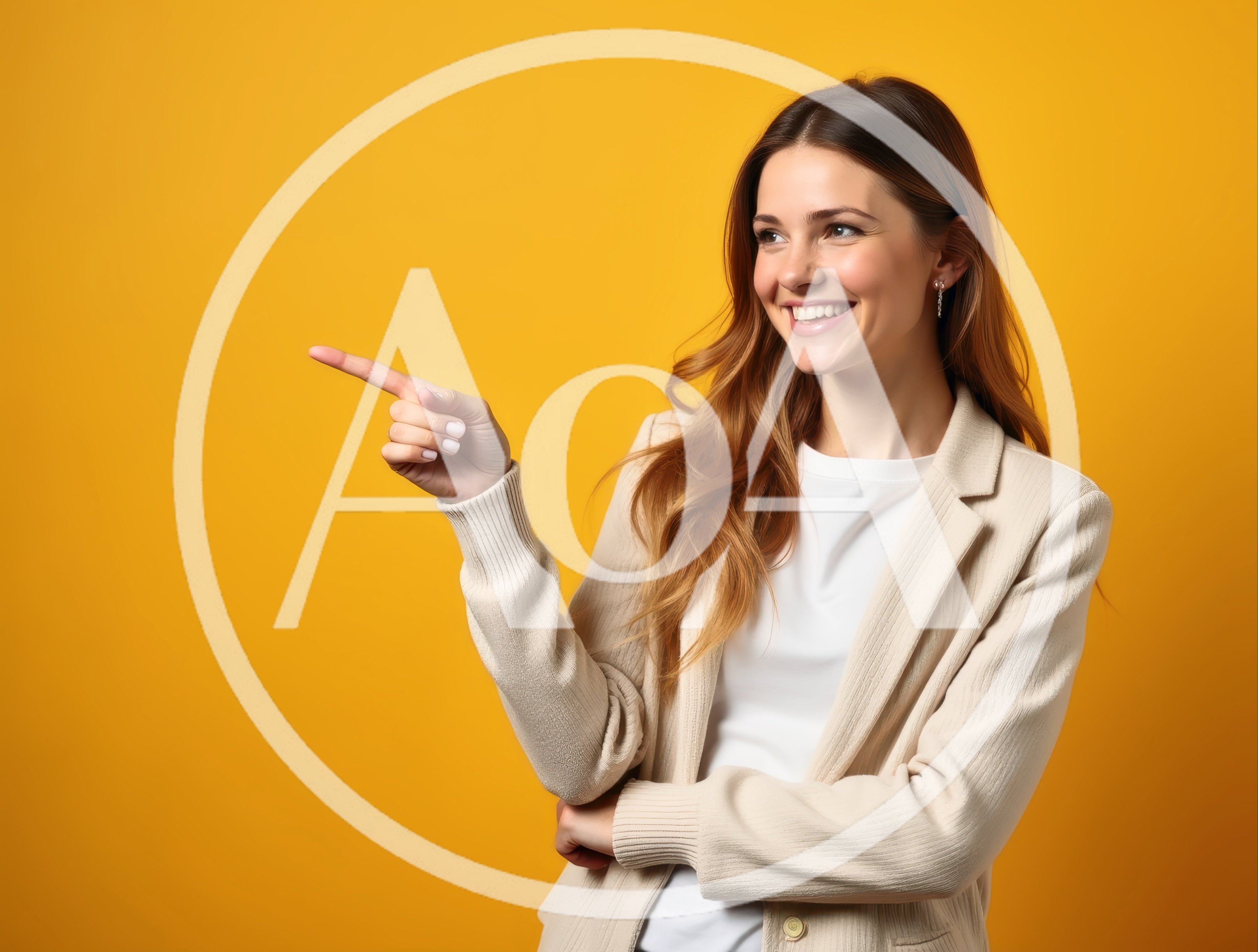 Smiling Young Woman Pointing To The Side