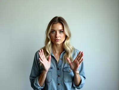 Young Blonde Woman Gesturing With Open Hands