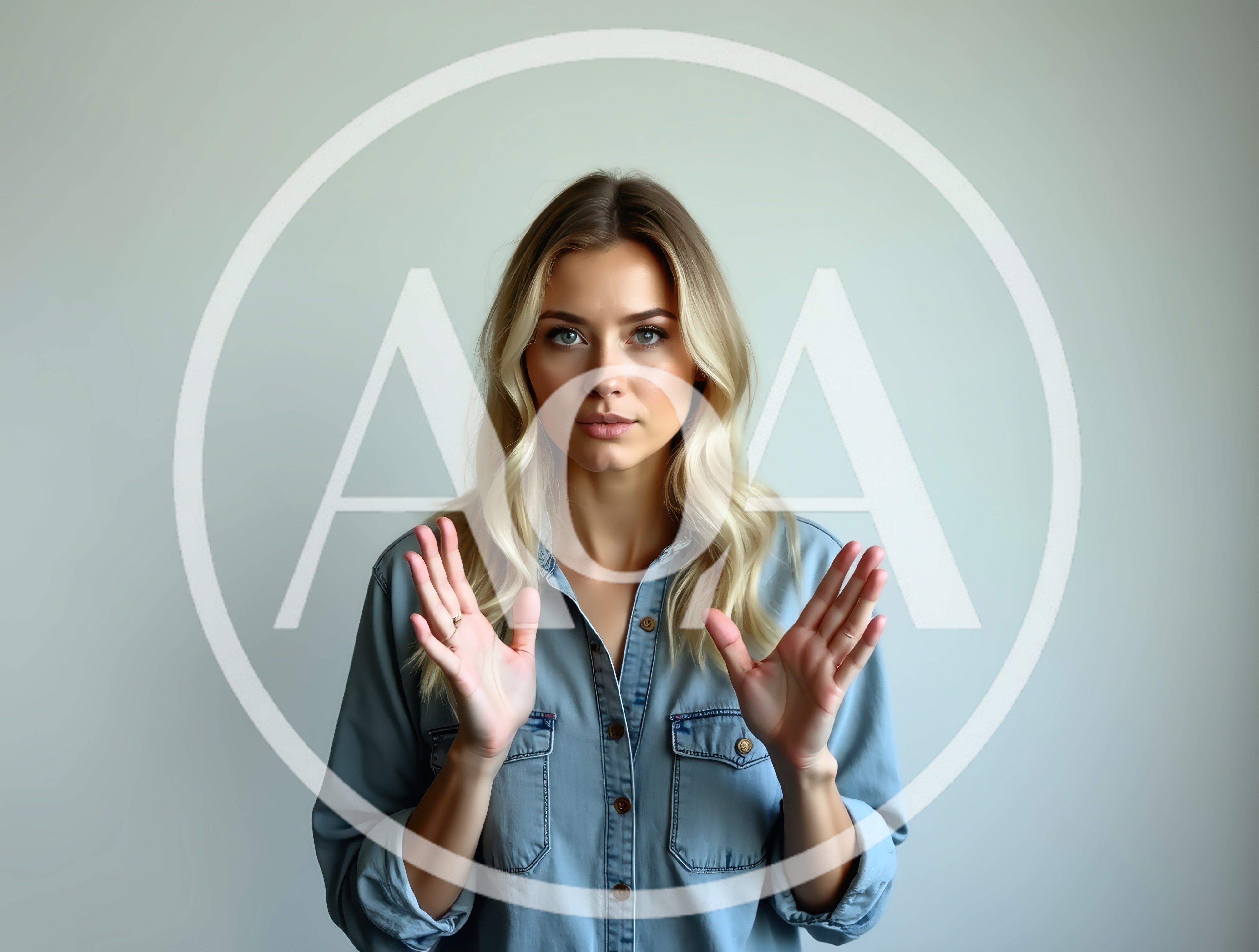 Young Blonde Woman Gesturing With Open Hands