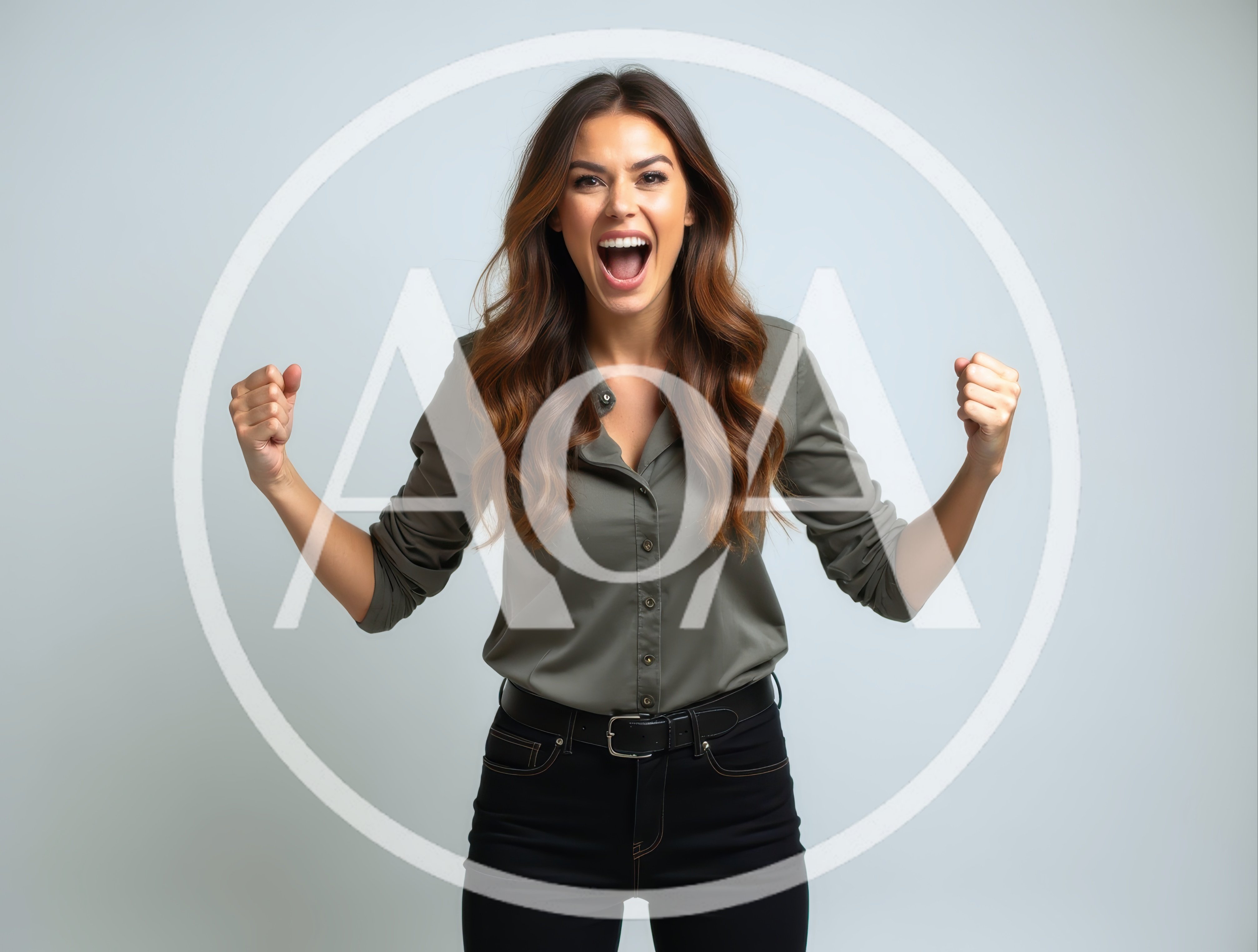 Excited Woman Celebrating Success With Raised Fists