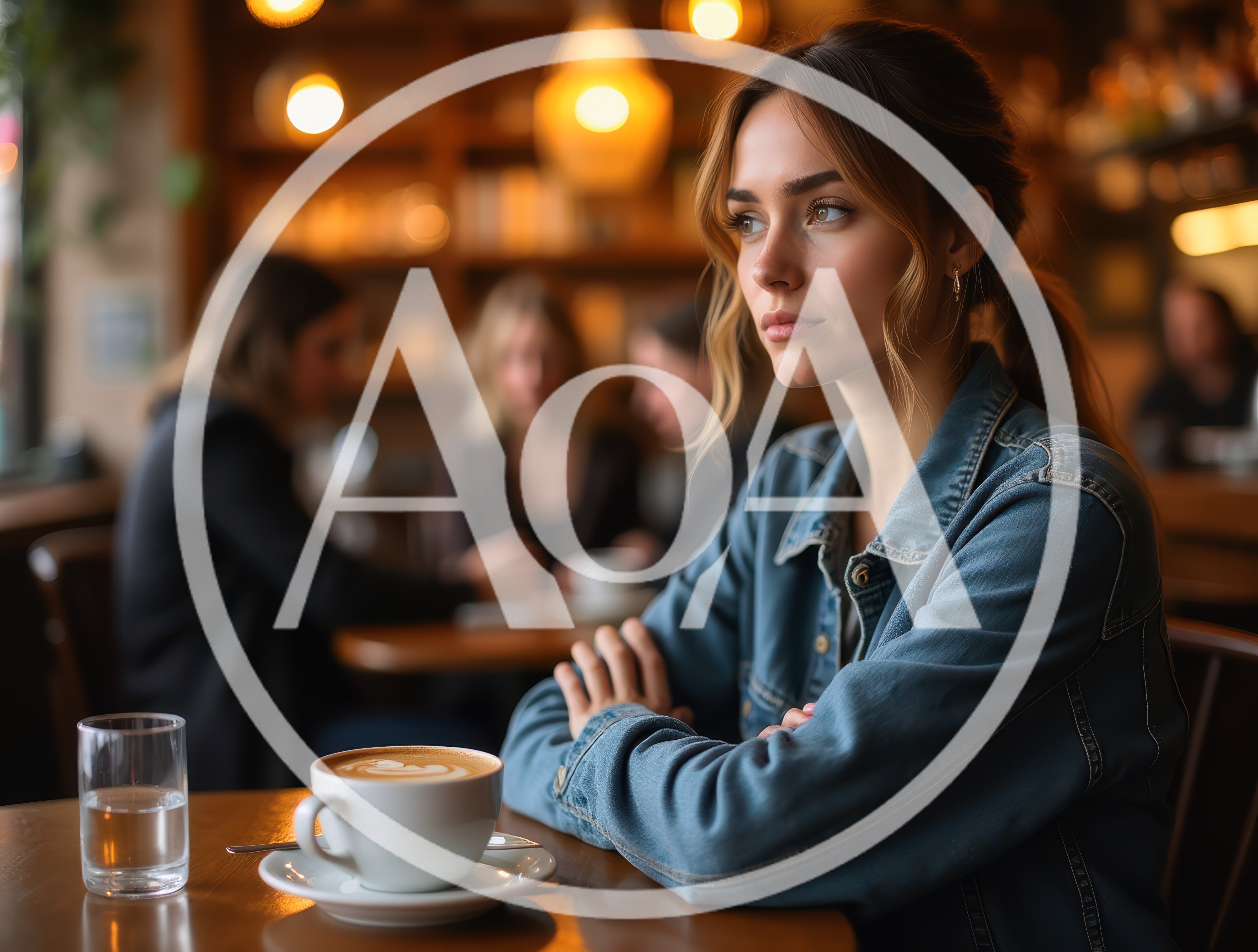 Young Woman Sitting Alone At A Cafe Table