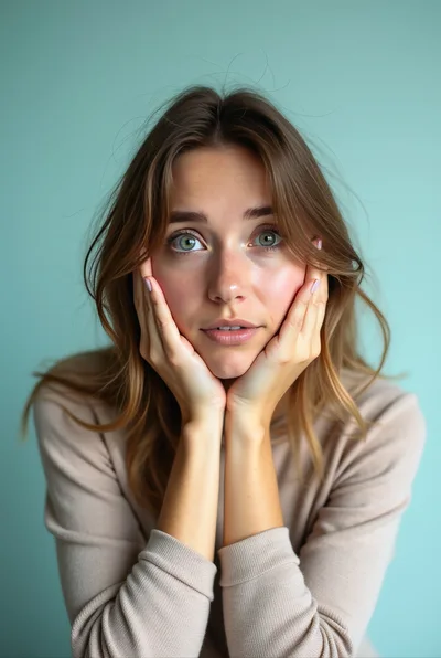Young Woman Resting Chin On Hands With Surprised Expression