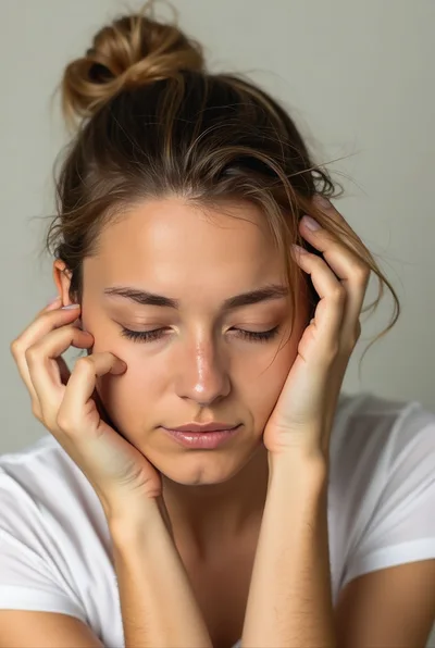 Young Woman With Eyes Closed Touching Her Face
