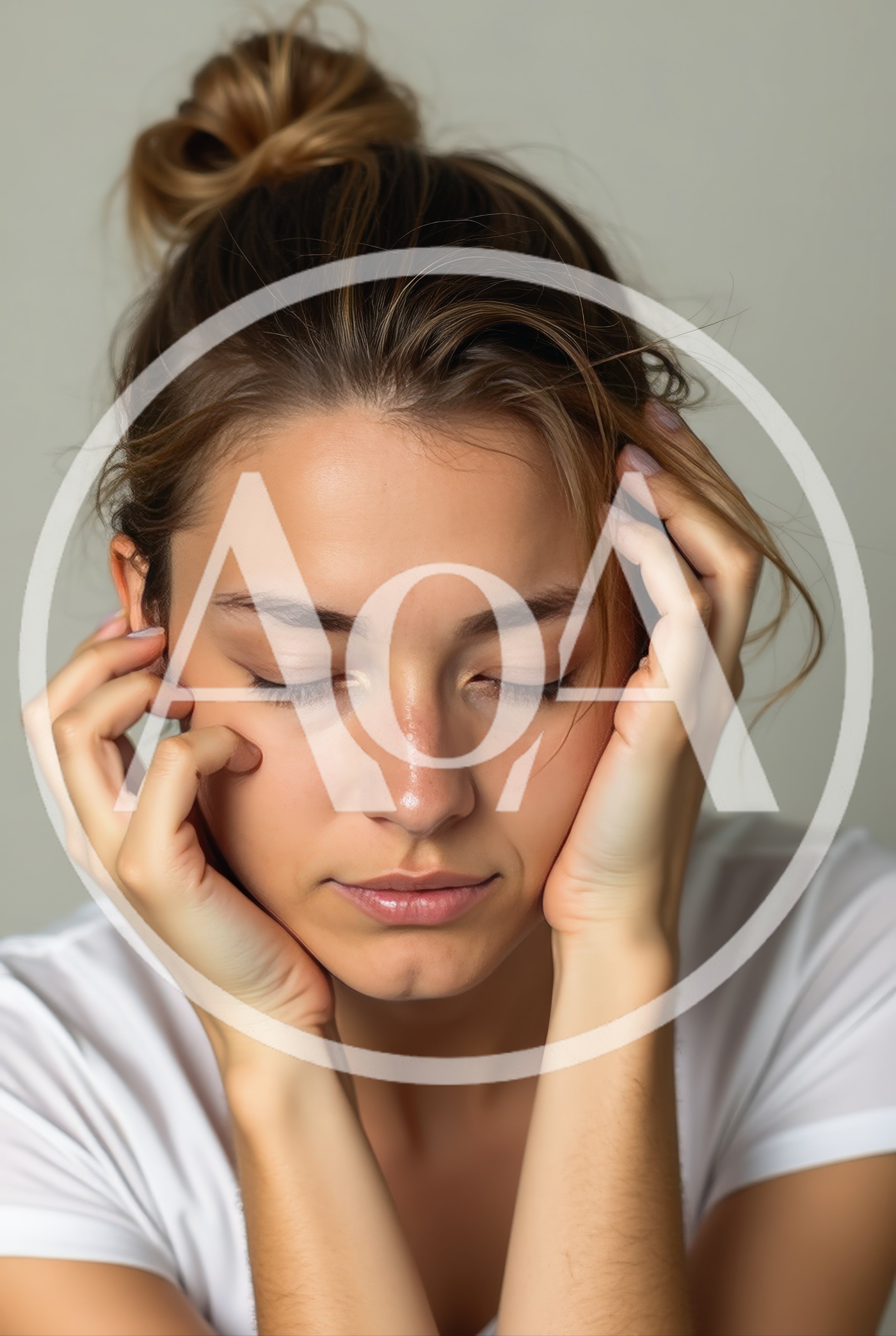 Young Woman With Eyes Closed Touching Her Face