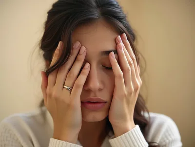 Stressed Young Woman Holding Her Head In Hands