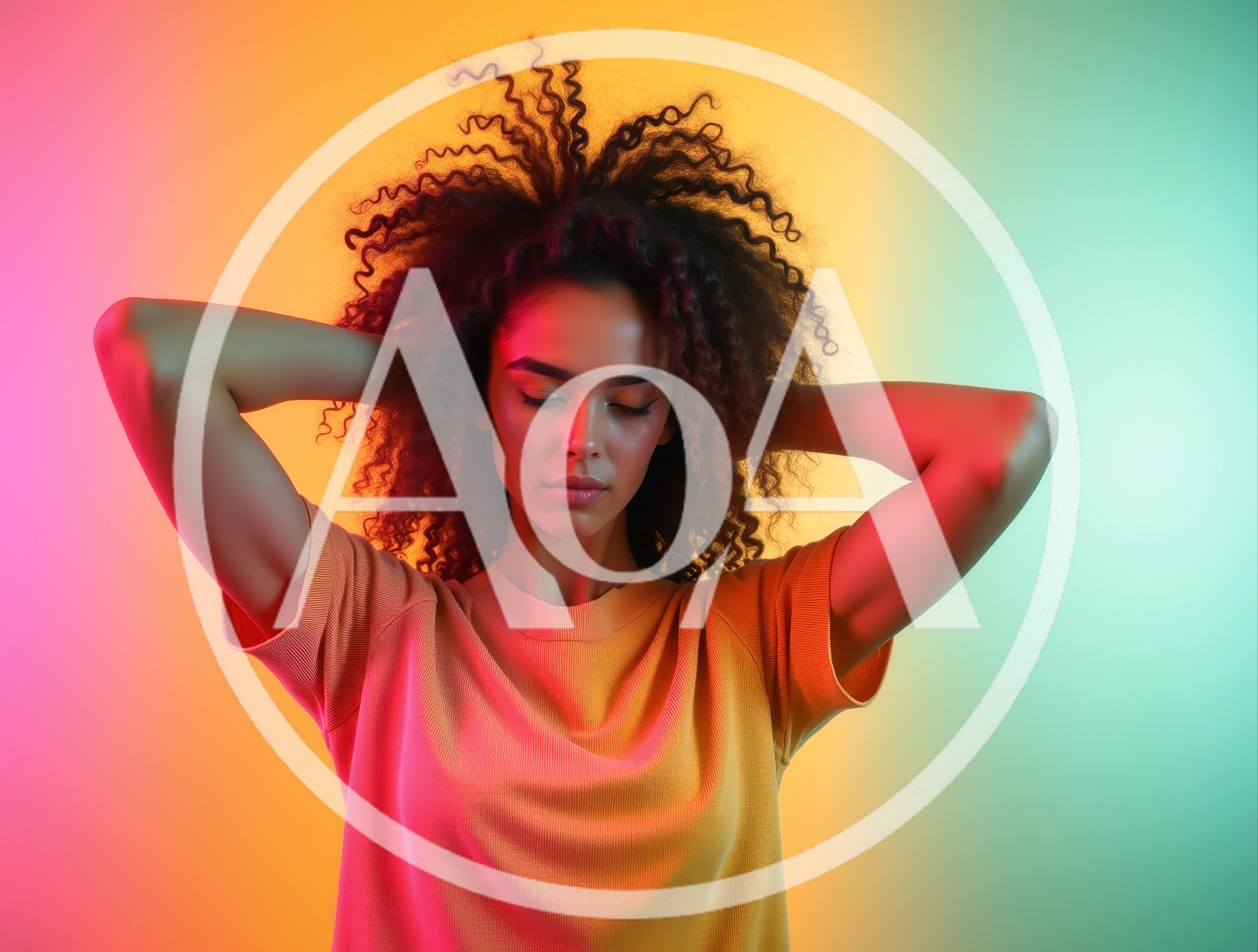 Young Woman With Curly Hair Posing Under Neon Lights