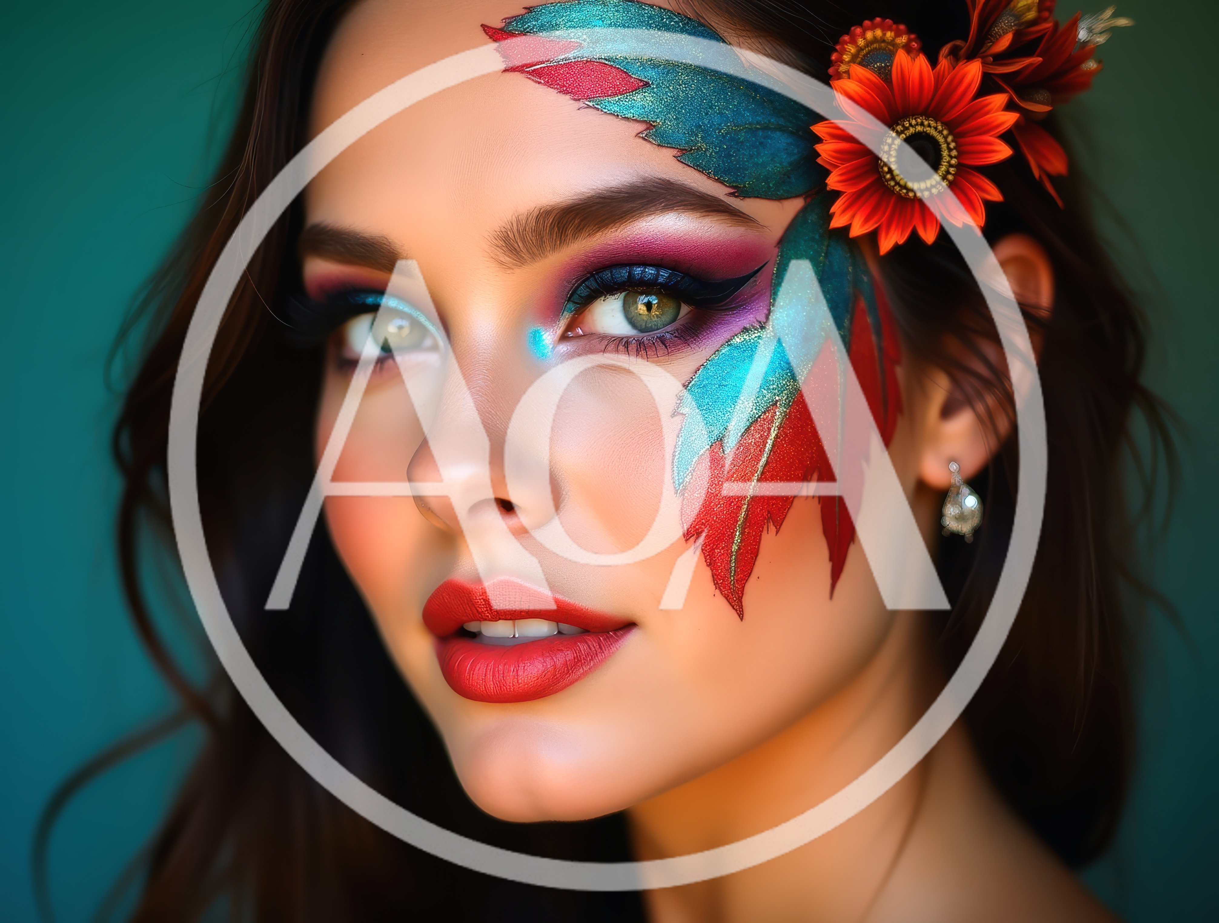 Portrait Of A Woman With Artistic Leaf Face Paint