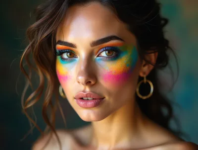 Portrait Of A Woman With Vibrant Artistic Makeup