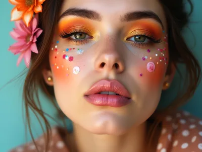Portrait Of A Young Woman With Artistic Floral Makeup