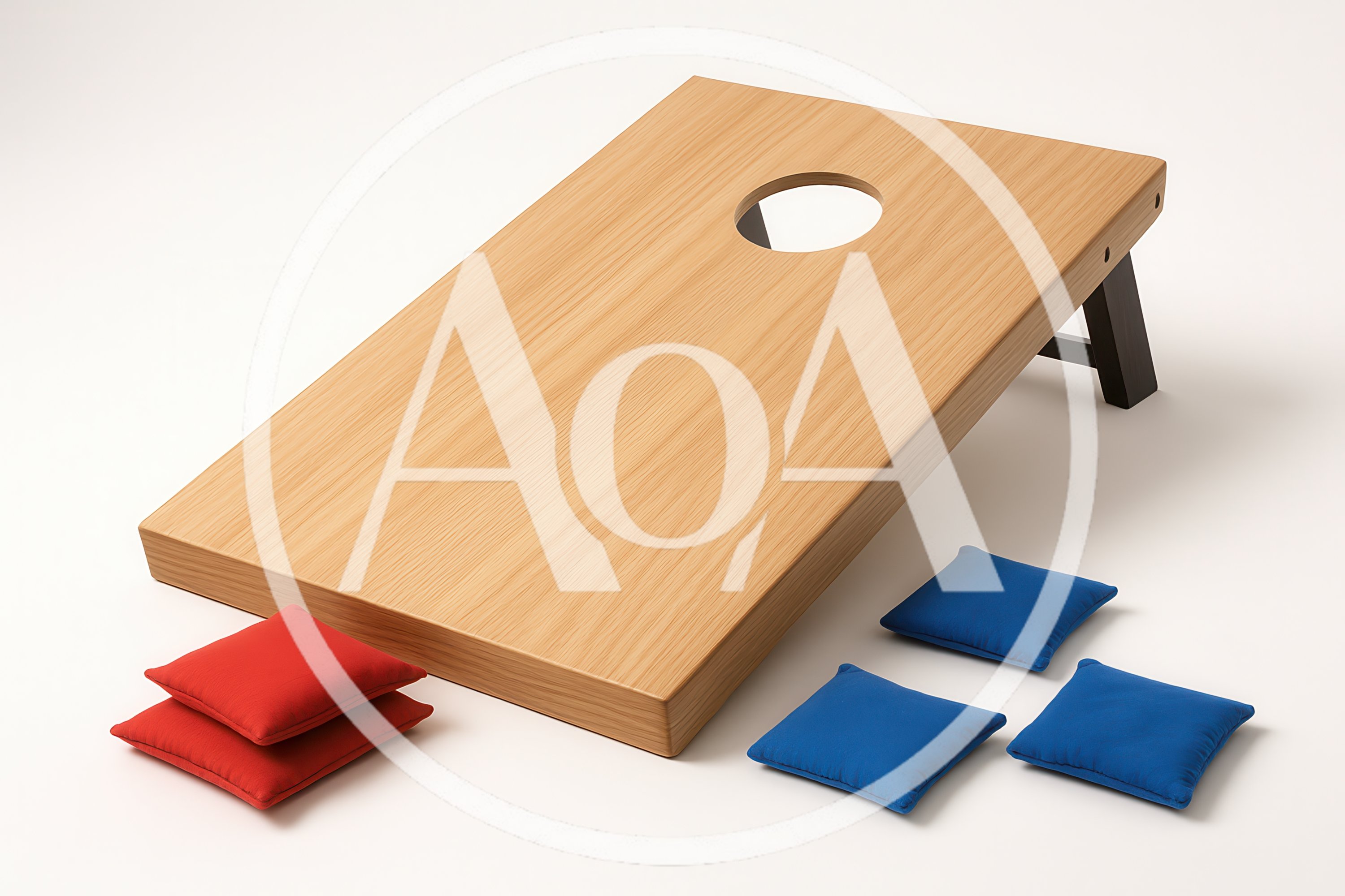 Wooden Cornhole Board With Red And Blue Bean Bags