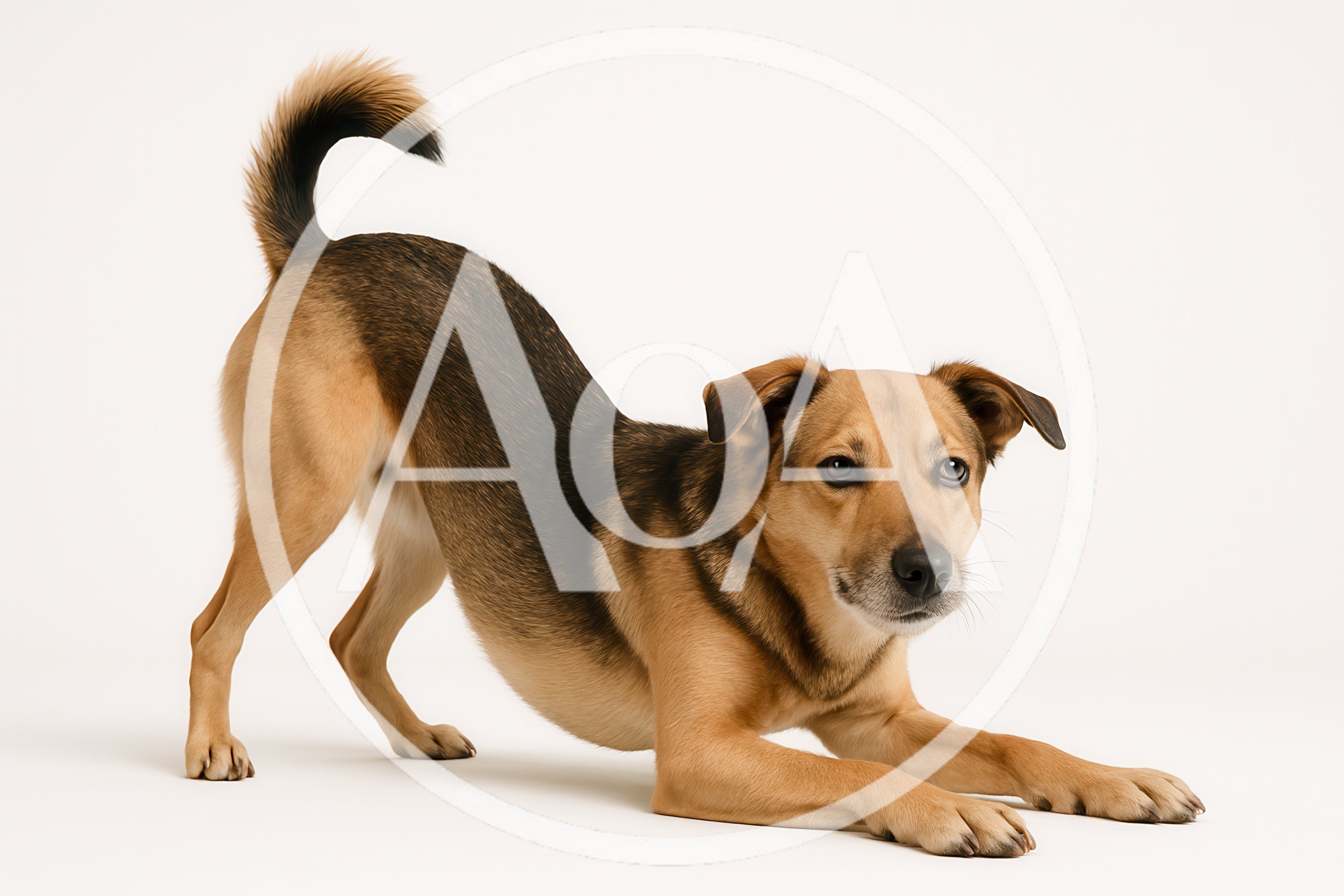 Playful Mixed Breed Dog In A Bowing Stance