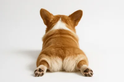 Corgi Puppy Lying Down On White Background