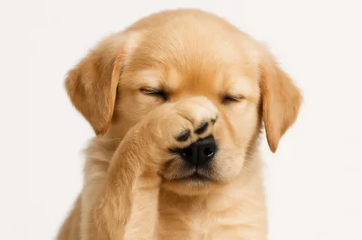 Adorable Golden Retriever Puppy Covering Its Face With Paw