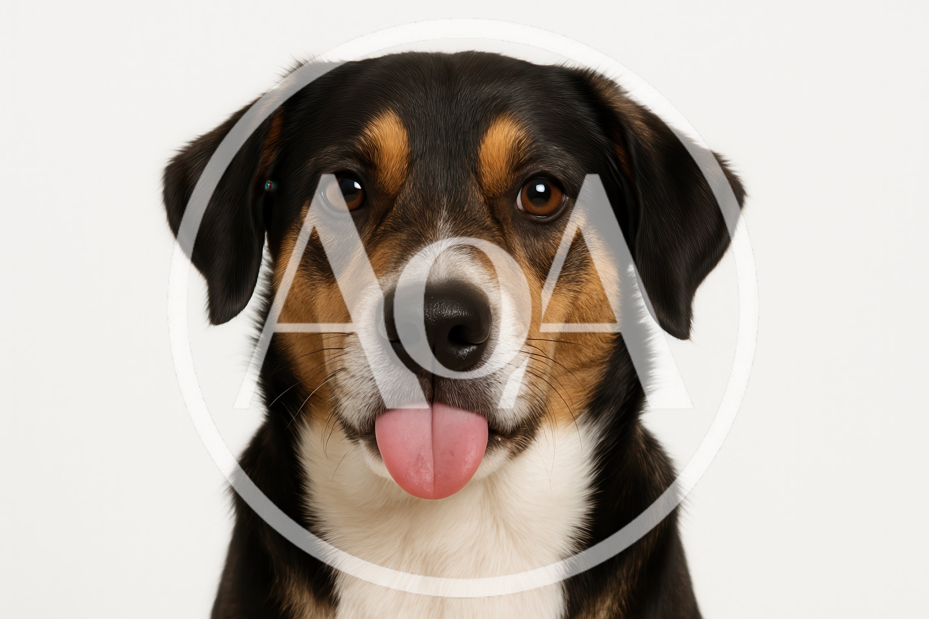 Portrait Of A Tri-Color Dog Sticking Out Tongue