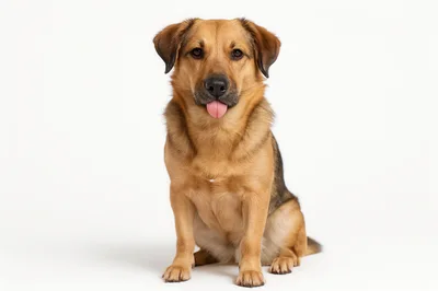 Brown Mixed Breed Dog Sitting on White Background