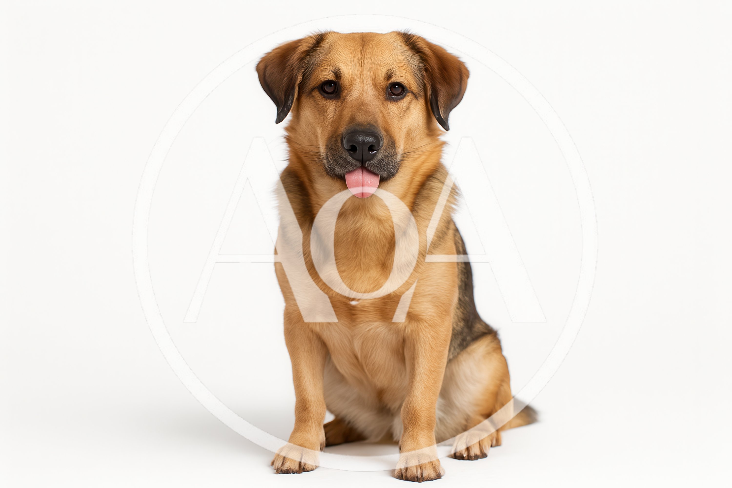 Brown Mixed Breed Dog Sitting on White Background