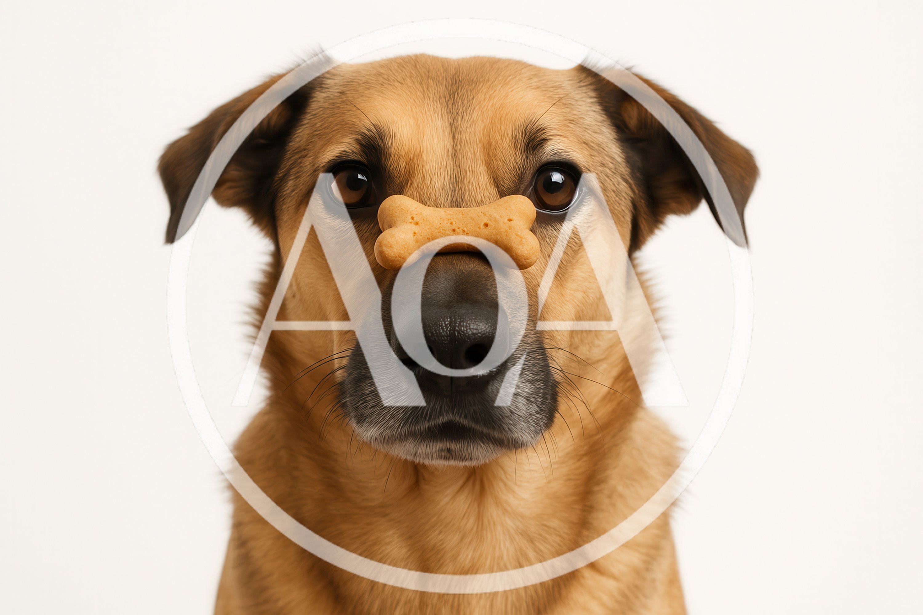 Brown Dog Balancing A Bone Treat On Its Nose