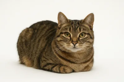 Brown Tabby Cat Sitting In Loaf Position