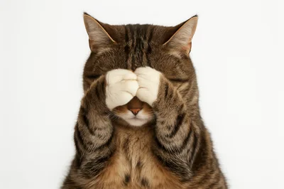 Tabby Cat Covering Eyes With Paws