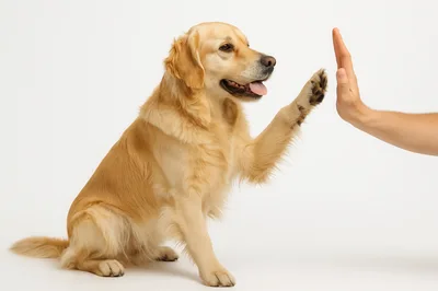 Golden Retriever Dog Giving A High Five
