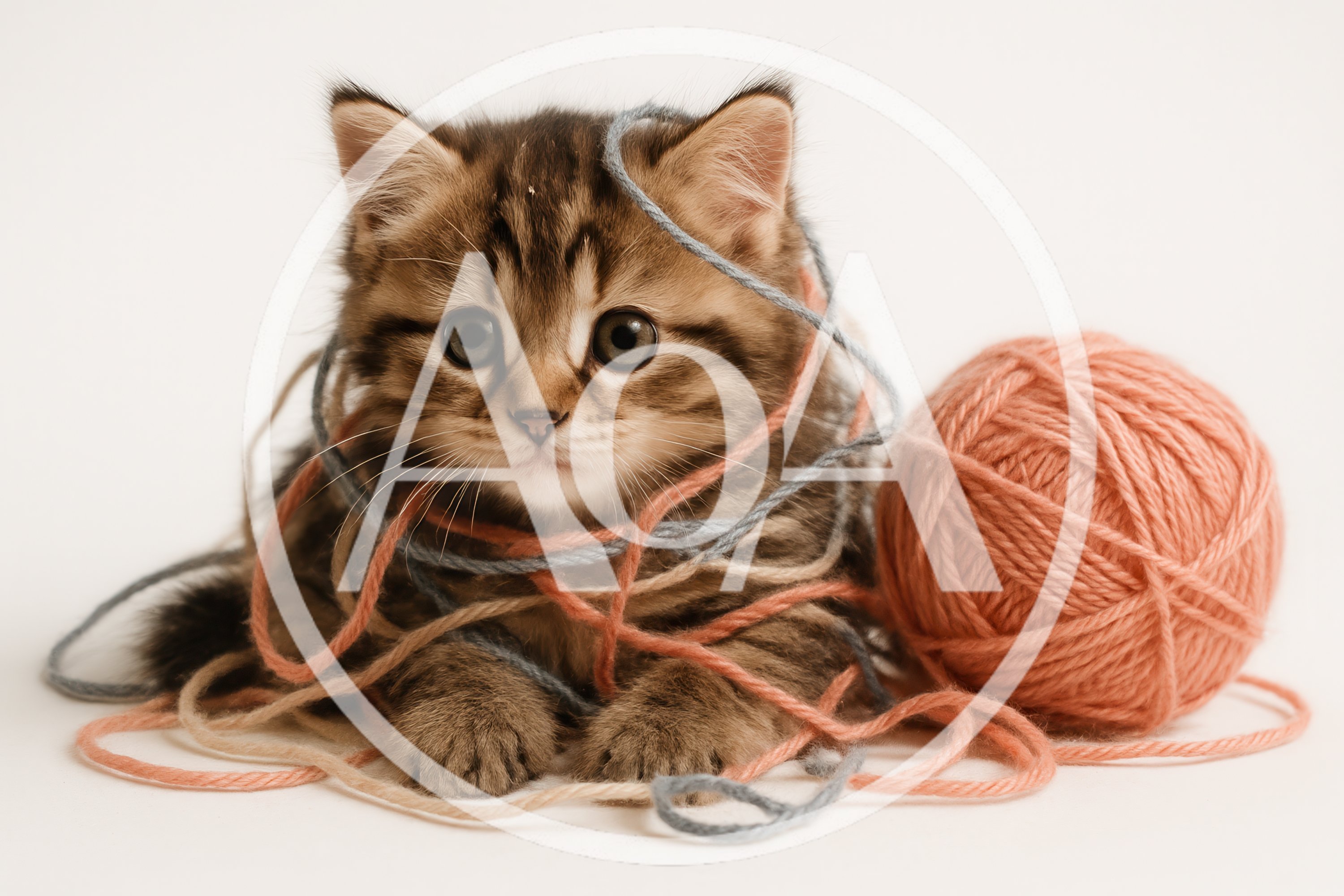 Adorable Tabby Kitten Playing With Pink Yarn Ball