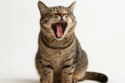 Tabby Cat Yawning With Mouth Wide Open