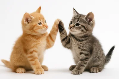 Two Cute Kittens Giving A High Five