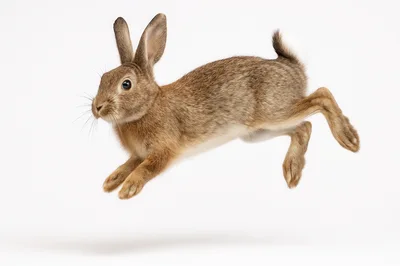 Brown Rabbit Jumping In Mid Air