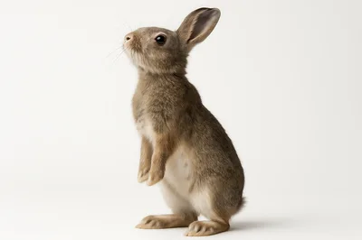 Brown Rabbit Standing Upright on White Background