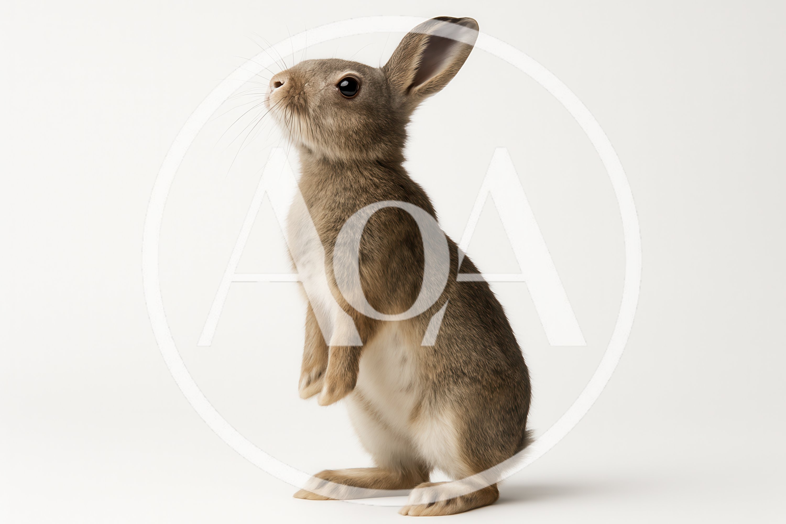 Brown Rabbit Standing Upright on White Background