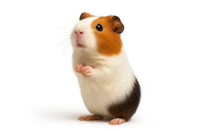 Cute Tri-Color Guinea Pig Standing Upright