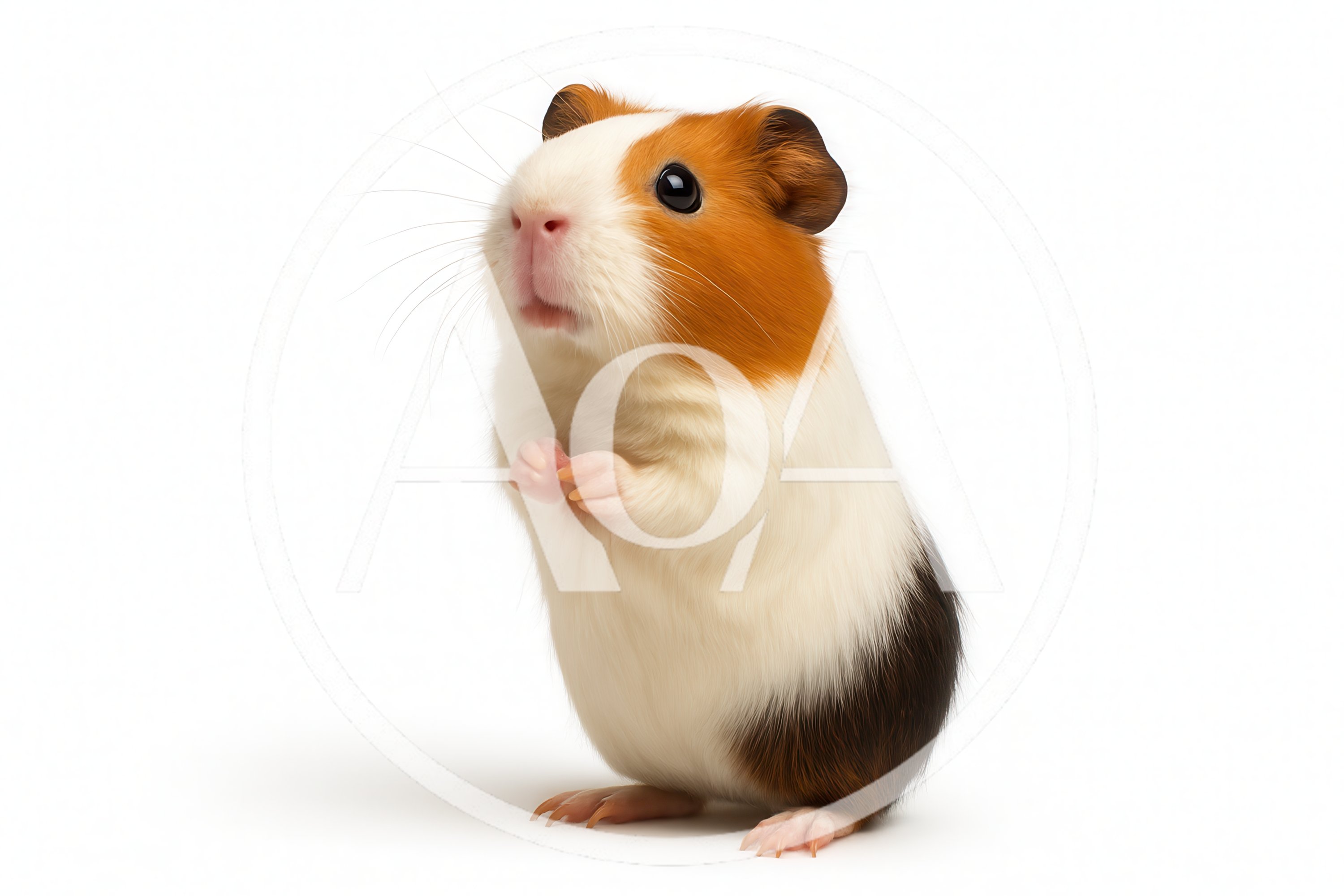 Cute Tri-Color Guinea Pig Standing Upright