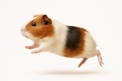 Tri-Color Guinea Pig Jumping In Mid-Air