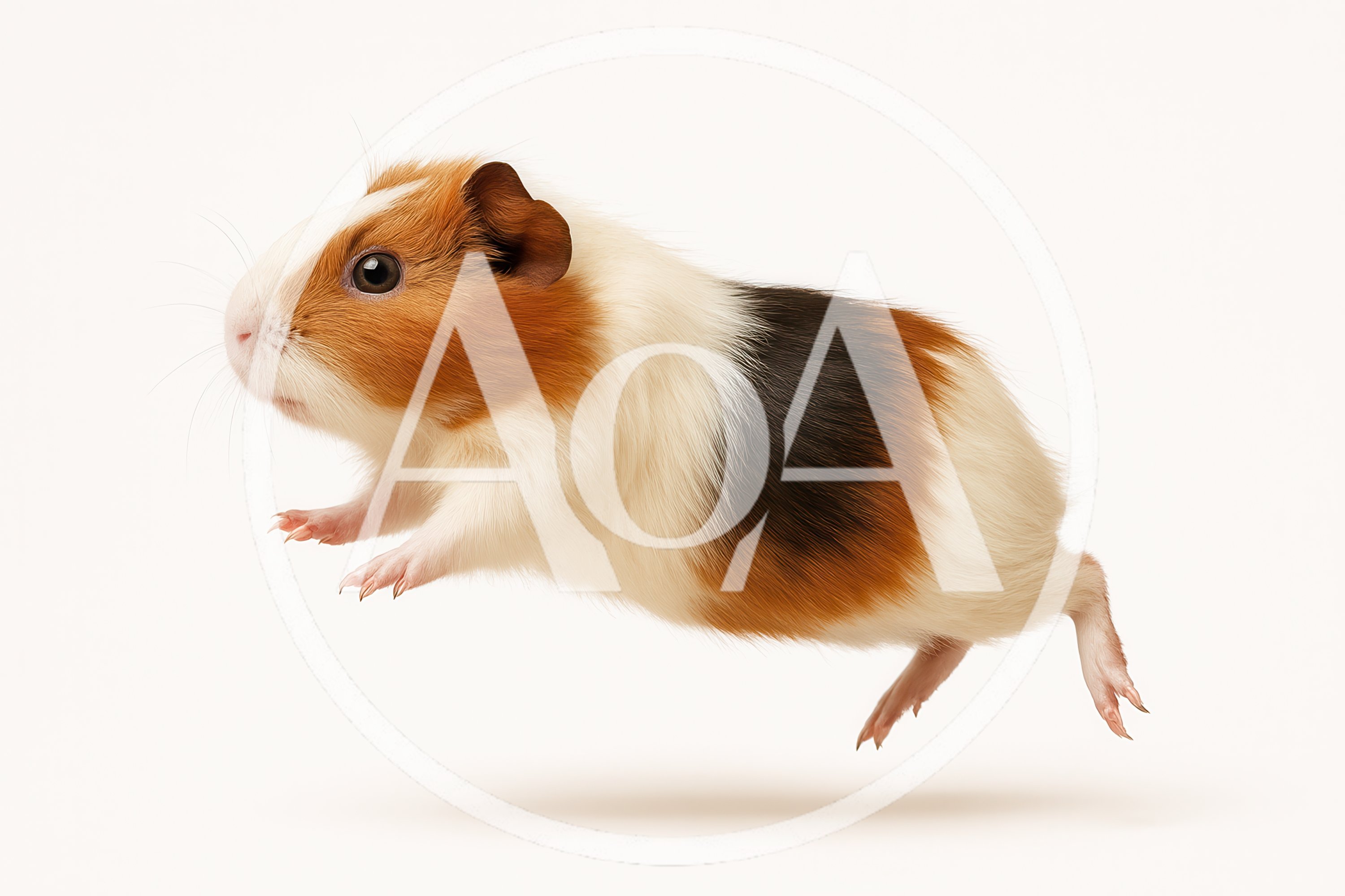 Tri-Color Guinea Pig Jumping In Mid-Air