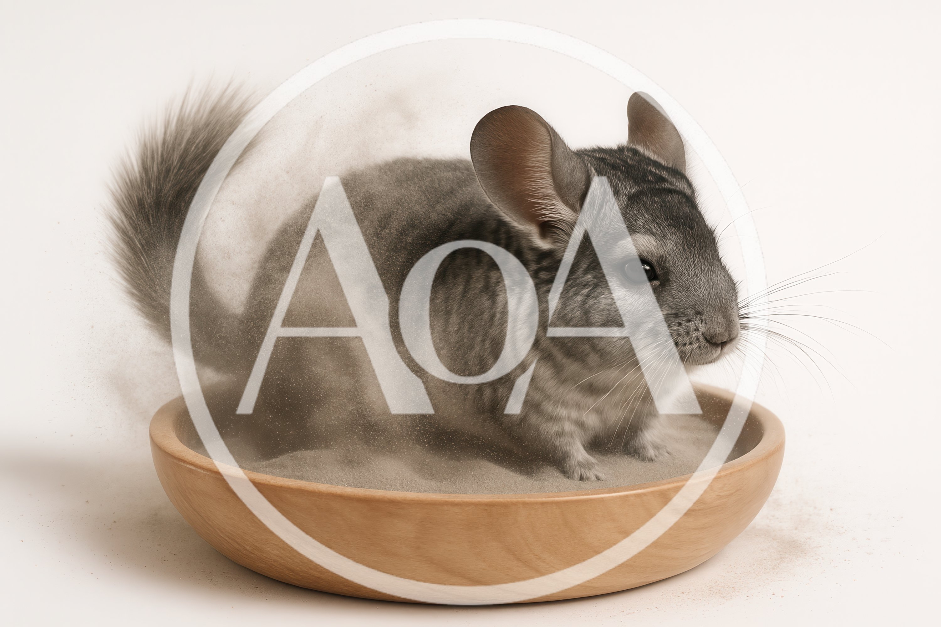 Chinchilla Taking A Dust Bath In Wooden Bowl